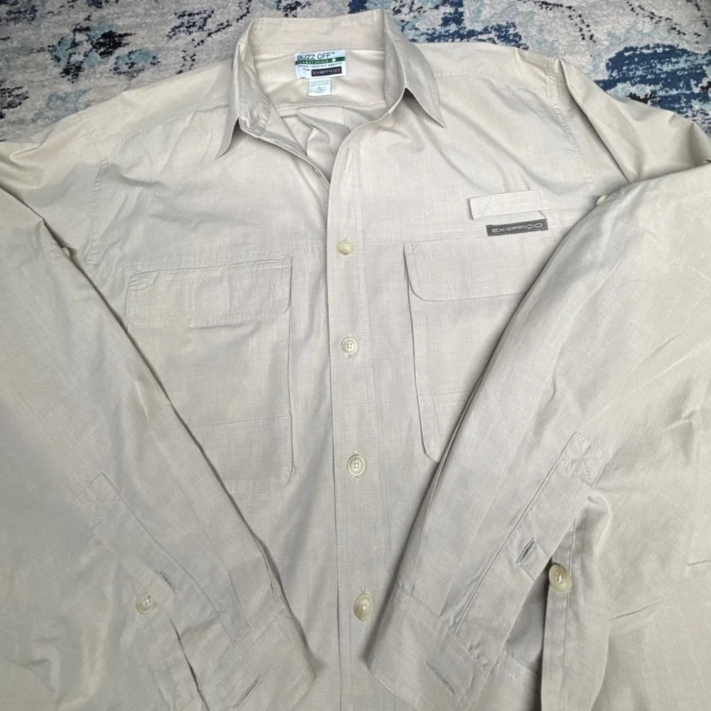 ExOfficio Buzz Off Insect Shield Fishing Safari Hiking Shirt Mens XL Beige